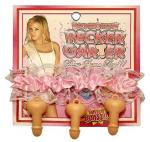 Pink & White Stretch Lace Bachelorette Party Garter with 3 Plastic Penis attached